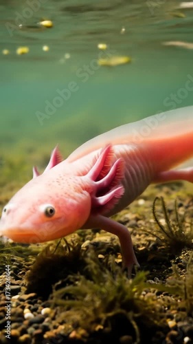 Motion Graphics Nature & Environment Cute Axolotl Moving Along the Aquatic Environment