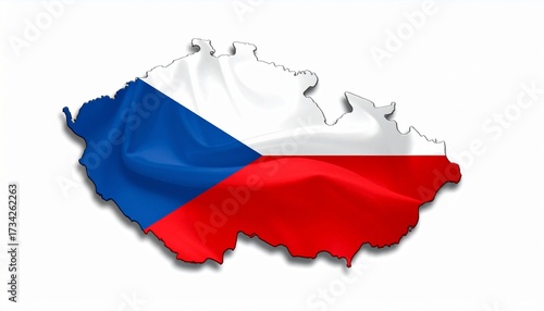 The flag of Czech Republic covering the detailed map of Czech Republic realistic bright colors isolated on white background
