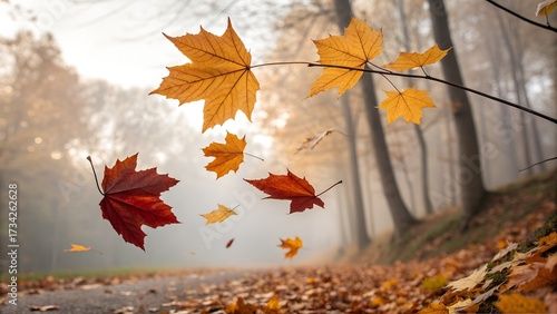 leaves wind isolated autumn winter season background falling fall platanus tree wid air w