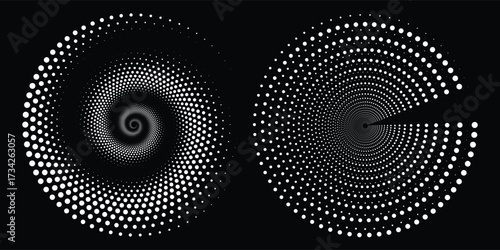 Vector dotted speed lines in vortex form. Geometric art. Segmented circle. Arc lines. Trendy design element for frame, round logo, sign, symbol, web, prints, posters, template, 