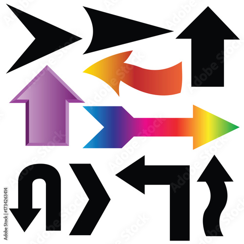 Colorful arrow set various directions bold vector design dynamic elements in Adobe Illustrator