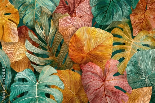 Wallpaper Mural Tropical autumn leaves leaf illustration art. Torontodigital.ca