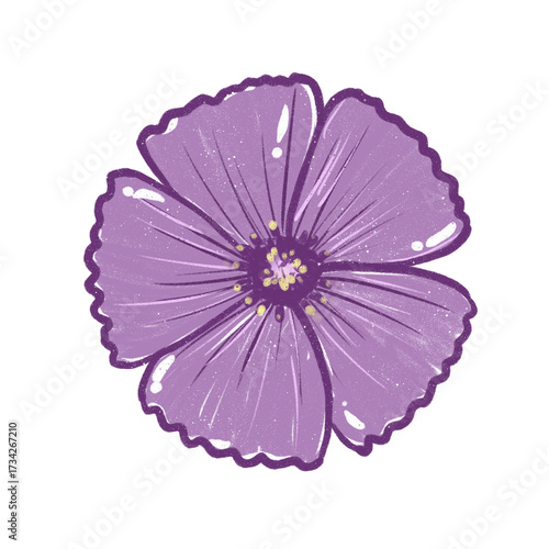 Purple flowers. Flower heads. Simple abstract flowers. Bright flowers. Cartoon flower drawings. Card decoration elements.