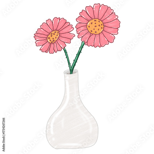 Red flowers. Flowers in a vase. Simple abstract flowers. Bright flower branches. Cartoon flower drawing. Card decoration elements.
