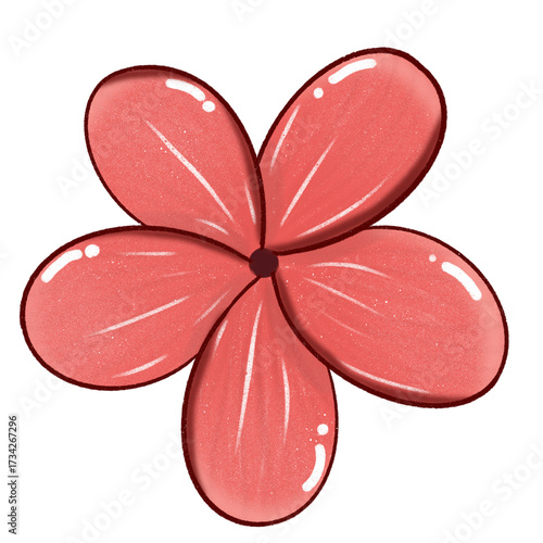 Red flowers. Simple abstract flowers. Bright flower heads. Cartoon flower drawings. Card decoration elements.