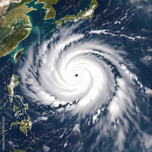 Satellite View of Powerful Typhoon Over Open Ocean – Realistic Weather Visualization for News, Science, and Education
