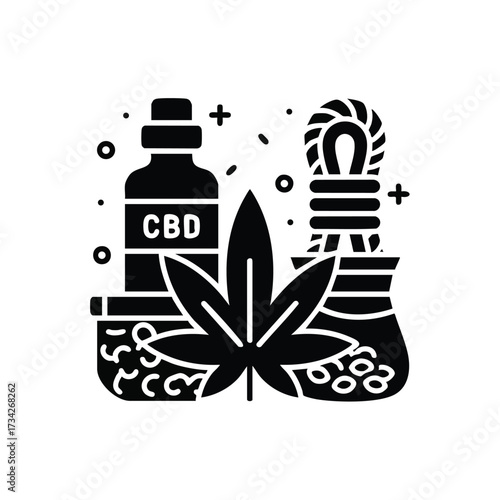CBD Oil Bottle and Cannabis Leaf with Natural Elements for Wellness and Alternative Medicine