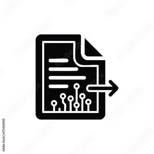Close-up of a digital document with a rightward arrow symbolizing data transfer or document sharing in a technological context