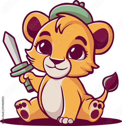 Cartoon Lion Cub Animal Icon for Asset