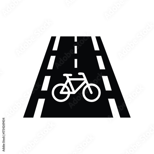 Bicycle Lane Marking with Road and Bike Symbol on Asphalt for Urban Transportation Safety