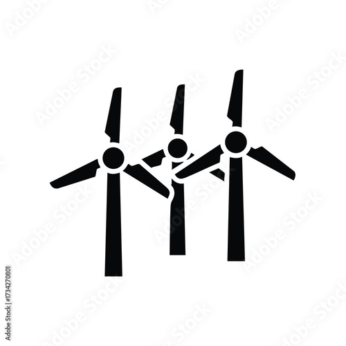 Silhouettes of three wind turbines with blades in motion against a plain , representing renewable energy and sustainable power generation