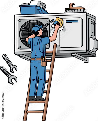 Create AC servicing vector art with white background.
