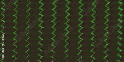 Abstract geometric pattern with dark brown and green interlocking diamond shapes creating a visually dynamic and textured background for digital design and creative projects, vector art.