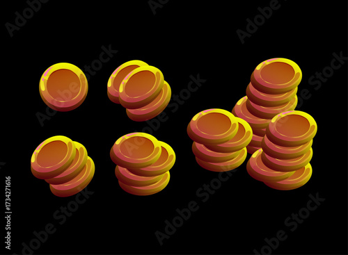 Gold Coin Stack Icon Pack Single Pile Heap Treasure Currency Money Asset Game Ui Fantasy RPG Casino Wealth Rich Loot Vector Illustration