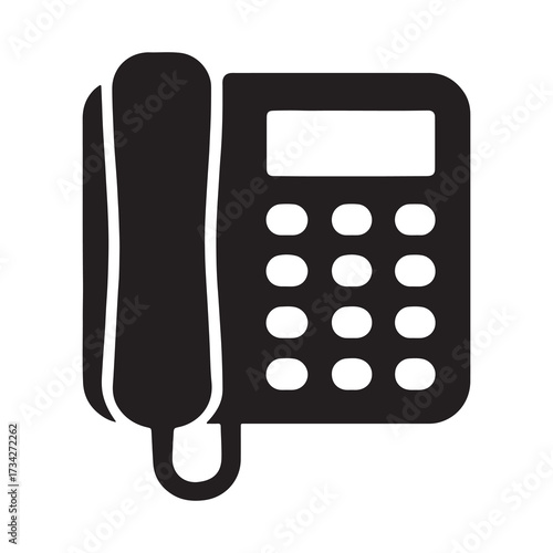 Office Landline Telephone Silhouette Icon Vector Illustration