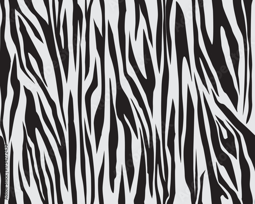 Seamless animal print pattern. Repeating zebra print with black stripes on a white background. Apparel textile pattern. Vector illustration