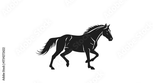 Elegant Black Horse Silhouette in Running Pose, Vector Illustration