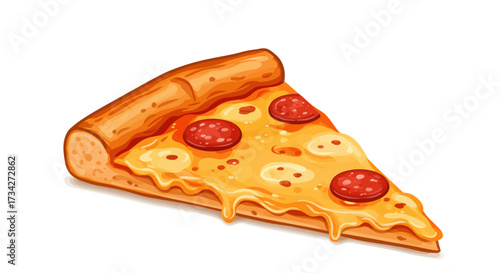 Delicious Cartoon Pizza Slice with Pepperoni and Melted Cheese