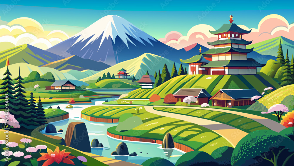 Fototapeta premium Very beautiful Shikisai no Oka in Biei, Japan, Hokkaido, Kamikawa-gun, Biei, Hokkaido, showcasing colorful landscapes and breathtaking seasonal charm, a mesmerizing destination admired for its natural