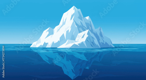 Geometric Iceberg Illustration with Submerged Reflection in Blue Water