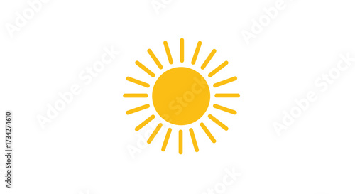 Simple Yellow Sun Icon with Rays on White Background