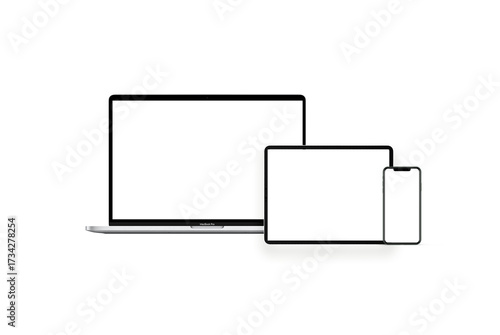 Realistic Laptop, Tablet and Smartphone Mockup, Multi-Device PSD Template, Editable Technology Mockup for Web Design, UI/UX, Branding, Presentation, Freelancer Projects, Modern Digital Workspace