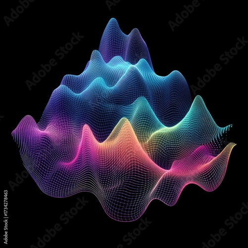 Abstract colorful mesh landscape on dark background