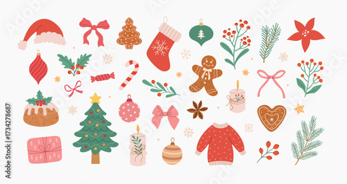 Christmas set of elements. Winter New Year decor.