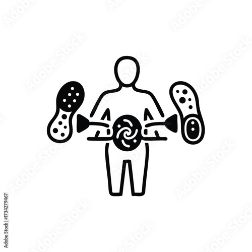 Abstract representation of human figure with internal and external elements symbolizing health, wellness, and biological processes