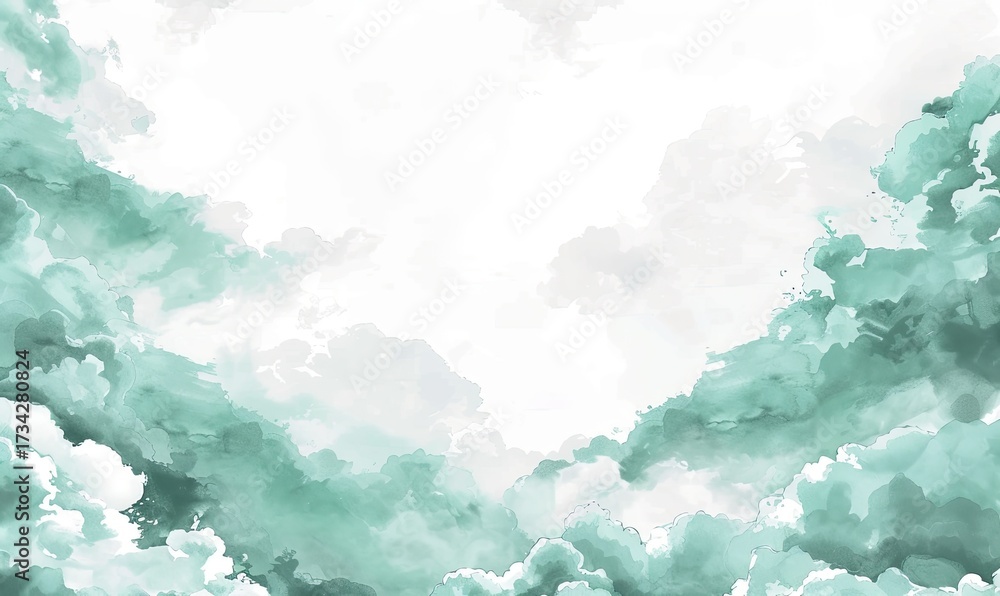 Fototapeta premium Green Cloudy Sky Background Illustration for Texture, Design, and Wallpapers