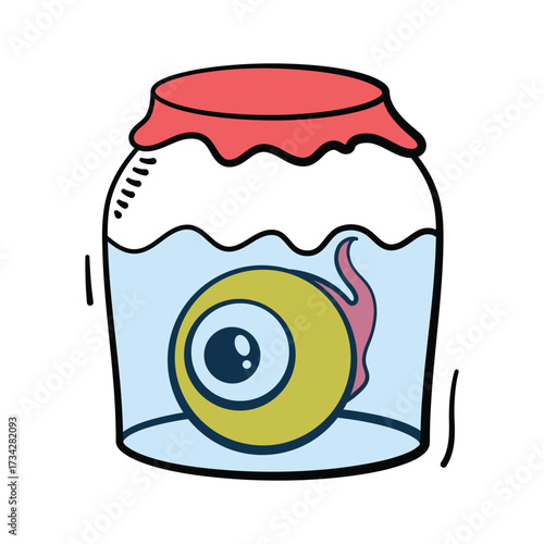 Jar filled with bloody eyeballs perfect for spooky Halloween art.