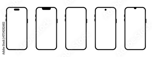 Modern smartphone mockup set. Vector and realistic phone templates for UI/UX design. Bezel, notch, and screen styles for designers