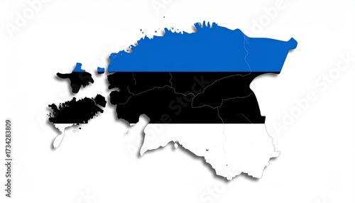 The flag of Estonia filling the map outline of Estonia crisp vector colors isolated on white background
