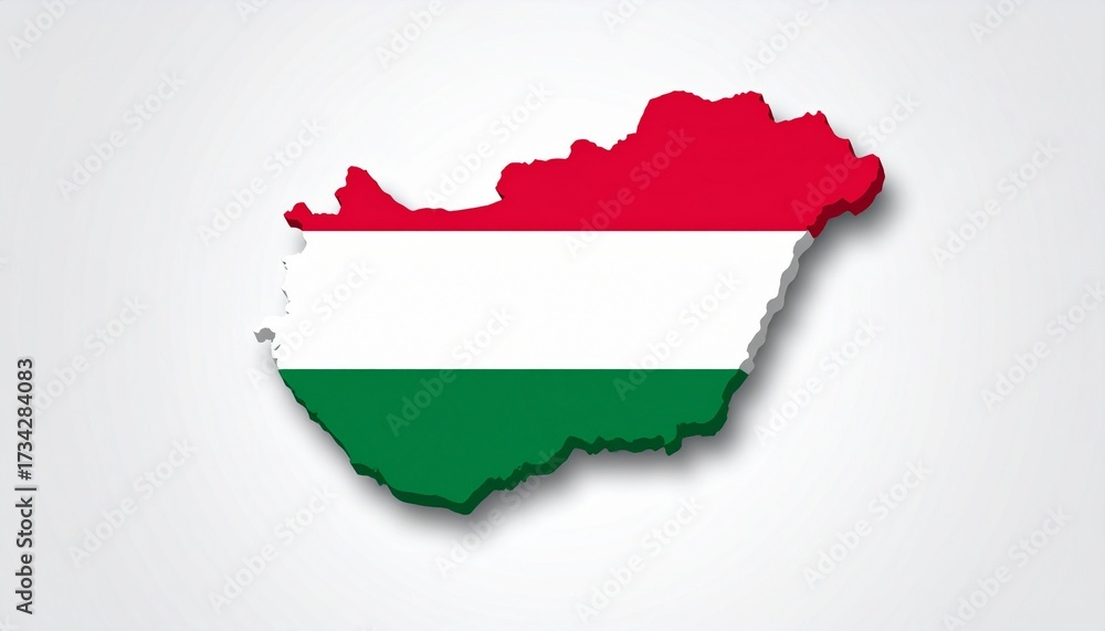 Fototapeta premium The flag of Hungary filling the map shape of Hungary realistic vector effect isolated on white background 