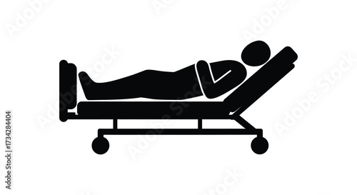 Person lying on a hospital bed depicted in a black silhouette