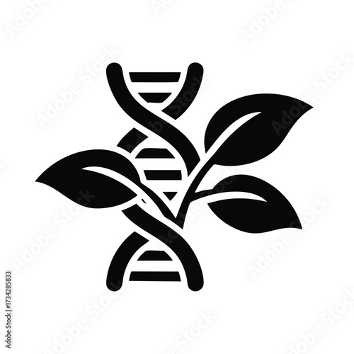 Stylized DNA double helix intertwined with plant leaves symbolizing genetics and nature connection