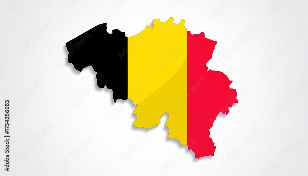 Fototapeta premium The flag of Belgium overlaying the map shape of Belgium flat vector design isolated on white background 