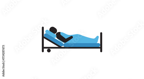 Person resting in adjustable hospital bed simplified graphic black silhouette