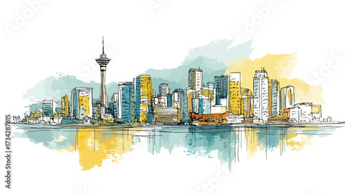 Cityscape Painting by Person Vector with Outline EPS