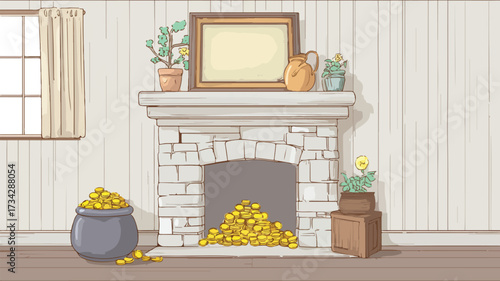 Cozy Room with Fireplace and Pot Painting