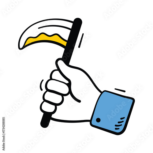 Spooky hand holding scythe illustration for horror Halloween design