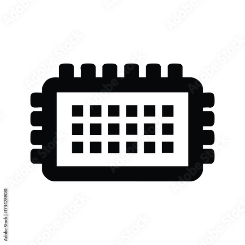 Black and White of a Computer Microchip with Pins and Circuit Elements