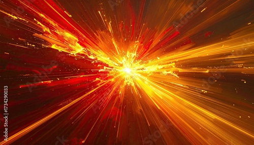 Radiating energy burst, bright light beams in space background, use as abstract art