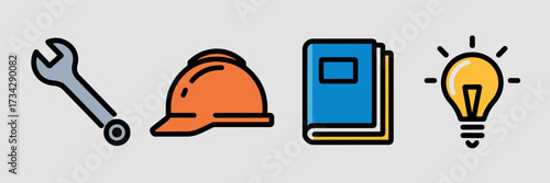 Vector icon sheet of skill development and workshop training icons