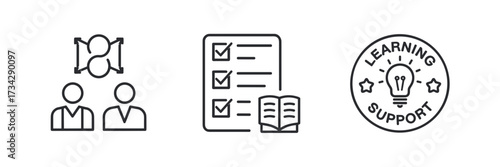 Vector icon sheet for teaching assistant icons with support checklist