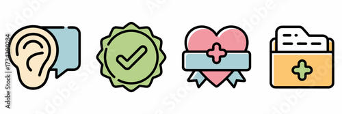 Vector icon sheet with listening icon for counselor branding – Suitable for therapy websites, mental health promotions, or wellness tools