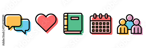 Vector icon sheet of school counselor resources with chat and heart icons – Perfect for student support programs, educational branding, or counseling apps
