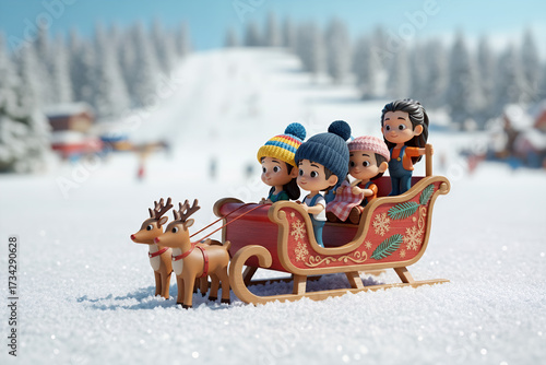 Wallpaper Mural Winter vacation concept: miniature figures in Santa Claus's sleigh. Torontodigital.ca