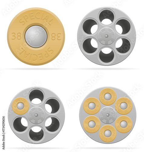  cartridge in revolver cylinder cartoon stock vector illustration isolated on white background