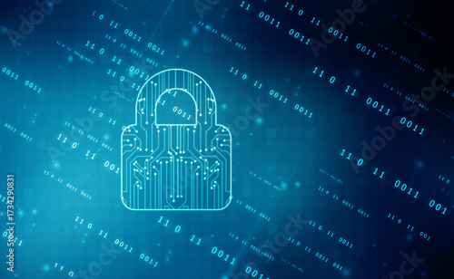 Closed Padlock on digital Circuit background, Technology security concept. Modern safety digital background. Lock Protection system, Cyber Security and information or network protection